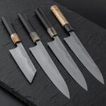 MCK-33 CUSTOM HANDMADE 4 PIECE CHEF SET 3v STEEL KNIVES WITH MICARTA SHEATH HANDLE WITH PURE LEATHER BAG