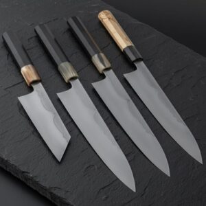 MCK-33 CUSTOM HANDMADE 4 PIECE CHEF SET 3v STEEL KNIVES WITH MICARTA SHEATH HANDLE WITH PURE LEATHER BAG