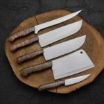 MCK-27 CUSTOM HANDMADE 5 PIECE CHEF SET SPRING STEEL KNIVES WITH ROSE WOOD HANDLE WITH PURE LEATHER BAG