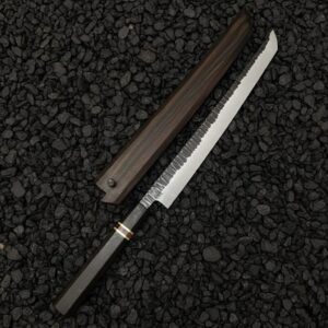 MCK-70 HANDMADE SPRING STEEL RAZOR SHARP EDGE CHEF KNIFE WITH ROSE WOOD HANDLE WITH PURE WOODEN SCABBARD SHEATH