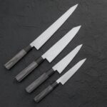 MCK-32 CUSTOM HANDMADE 4 PIECE CHEF SET 3v STEEL KNIVES WITH ASH PAKKA WOOD HANDLE WITH PURE LEATHER BAG