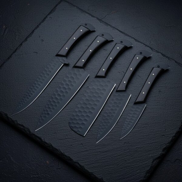 MCK-23 CUSTOM HANDMADE  5 PIECE CHEF SET 440C STEEL KNIVES WITH ROSE WOOD HANDLE WITH PURE LEATHER SHEATH