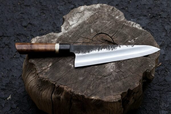 MCK-71 HANDMADE SPRING STEEL RAZOR SHARP EDGE CHEF KNIFE WITH ROSE WOOD HANDLE WITH PURE WOODEN SCABBARD SHEATH