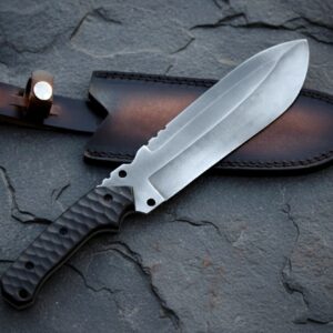 MCK-11 CUSTOM HANDMADE SPRING STEEL HUNTING KNIFE WITH G10 SHEATG HANDLE WITH PURE LEATHER SHEATH