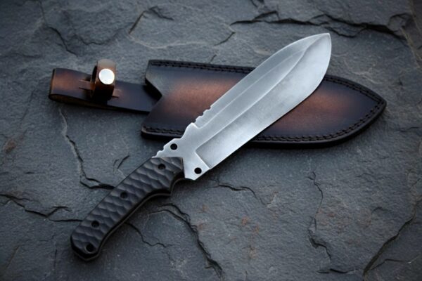 MCK-11 CUSTOM HANDMADE SPRING STEEL HUNTING KNIFE WITH G10 SHEATG HANDLE WITH PURE LEATHER SHEATH