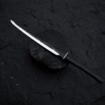 MCK-49 CUSTOM HAND FORGED 3V STEEL TANTO EDGE SWORD WITH WOOD & LEATHER WARPED HANDLE AND LEATHER SHEATH