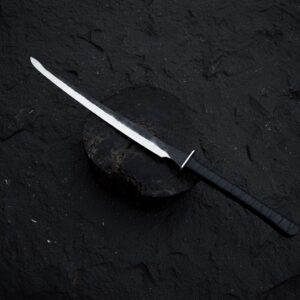 MCK-49 CUSTOM HAND FORGED 3V STEEL TANTO EDGE SWORD WITH WOOD & LEATHER WARPED HANDLE AND LEATHER SHEATH