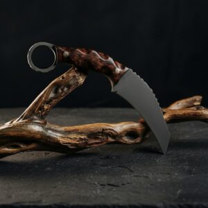 MCK-42 CUSTOM HANDMADE 440C STEEL KARAMBIT KNIFE WITH ROSE WOOD HANDLE WITH PURE LEATHER SHEATH
