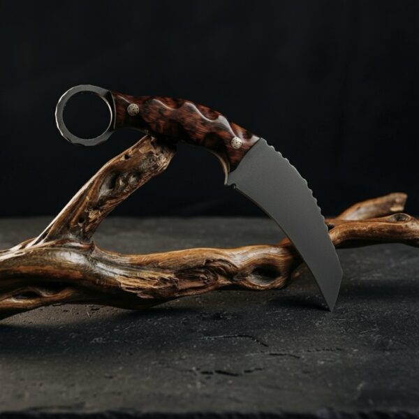 MCK-42 CUSTOM HANDMADE 440C STEEL KARAMBIT KNIFE WITH ROSE WOOD HANDLE WITH PURE LEATHER SHEATH