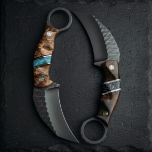 MCK-43 CUSTOM HANDMADE 440C STEEL KARAMBIT KNIFE WITH ROSE WOOD HANDLE WITH PURE LEATHER SHEATH