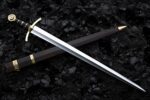 MCK-46 CUSTOM HAND FORGED SPRING STEEL DOUBLE EDGE SWORD WITH ROSE WOOD AND BRASS HANDLE AND WOODEN SCABBARD SHEATH