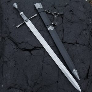 MCK-50 CUSTOM HAND FORGED 3V STEEL DOUBLE EDGE SWORD WITH G10 SHEATG HANDLE AND LEATHER SHEATH