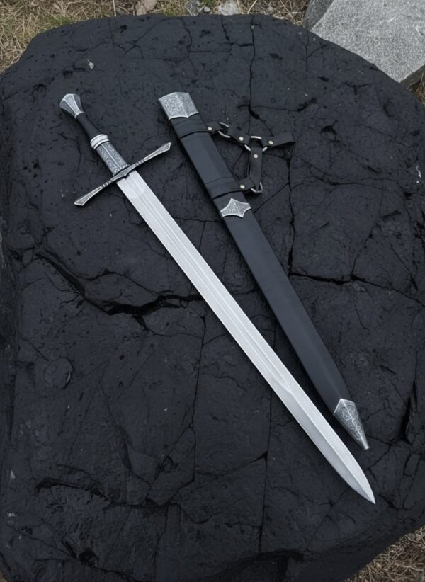 MCK-50 CUSTOM HAND FORGED 3V STEEL DOUBLE EDGE SWORD WITH G10 SHEATG HANDLE AND LEATHER SHEATH