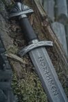 MCK-45 CUSTOM HAND FORGED DAMASCUS STEEL NORTHMAN THE MOVIE SWORD WITH ROSE WOOD HANDLE AND  WOODEN SCABBARD SHEATH