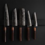 MCK-24 CUSTOM HANDMADE  5 PIECE CHEF SET 3V STEEL KNIVES WITH ROSE WOOD HANDLE WITH PURE LEATHER SHEATH