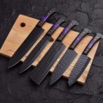 MCK-30 CUSTOM HANDMADE 5 PIECE CHEF SET SPRING STEEL KNIVES WITH ROSE WOOD HANDLE WITH PURE LEATHER BAG