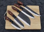 MCK-29 CUSTOM HANDMADE 5 PIECE CHEF SET SPRING STEEL KNIVES WITH ROSE WOOD HANDLE WITH PURE LEATHER BAG