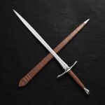 MCK-53 CUSTOM HAND FORGED 440C STEEL DOUBLE WDGE SWORD WITH LEATHER WARPED HANDLE AND LEATHER SHEATH