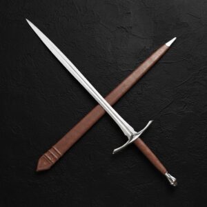 MCK-53 CUSTOM HAND FORGED 440C STEEL DOUBLE WDGE SWORD WITH LEATHER WARPED HANDLE AND LEATHER SHEATH