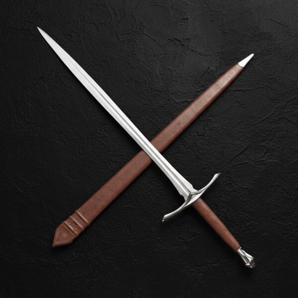 MCK-53 CUSTOM HAND FORGED 440C STEEL DOUBLE WDGE SWORD WITH LEATHER WARPED HANDLE AND LEATHER SHEATH