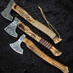 MCK-63 HANDMADE 440C STEEL RAZOR SHARP EDGE AXE WITH ROSE WOOD HANDLE WITH PURE LEATHER SHEATH