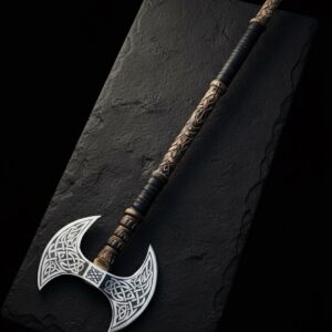 MCK-58 HANDMADE 440C STEEL RAZOR SHARP DOUBLE EDGE AXE WITH ASH WOOD HANDLE WITH PURE LEATHER SHEATH