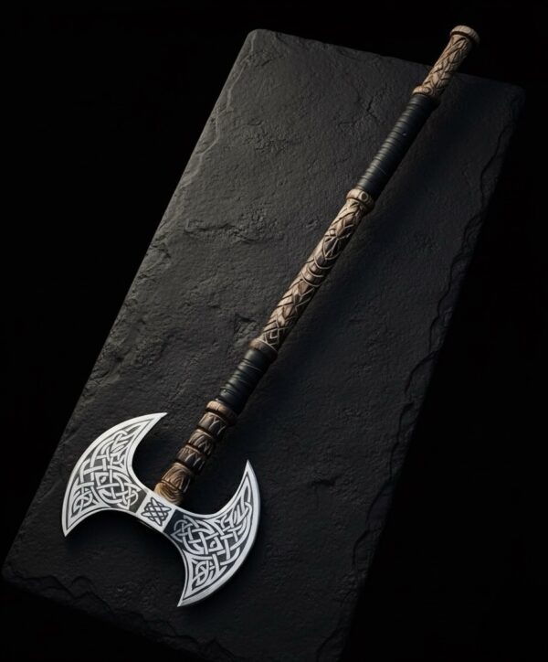 MCK-58 HANDMADE 440C STEEL RAZOR SHARP DOUBLE EDGE AXE WITH ASH WOOD HANDLE WITH PURE LEATHER SHEATH